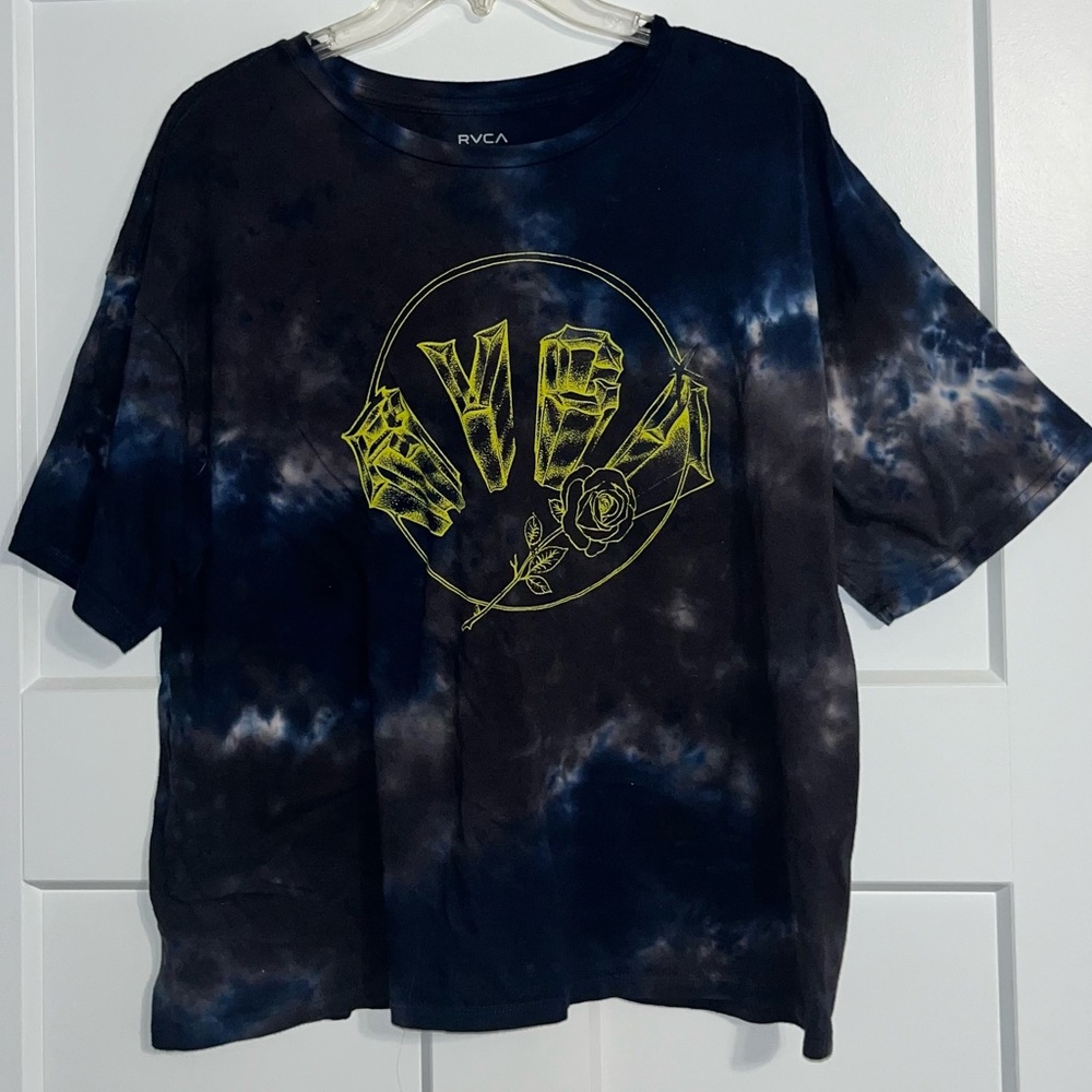 Black and Blue Tie Dye RVCA Crop Tee | Size M